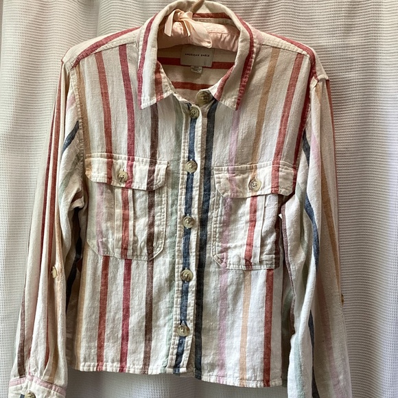 EUC American Eagle Striped Linen/Cotton Boxy Button Down Shirt - Picture 1 of 5